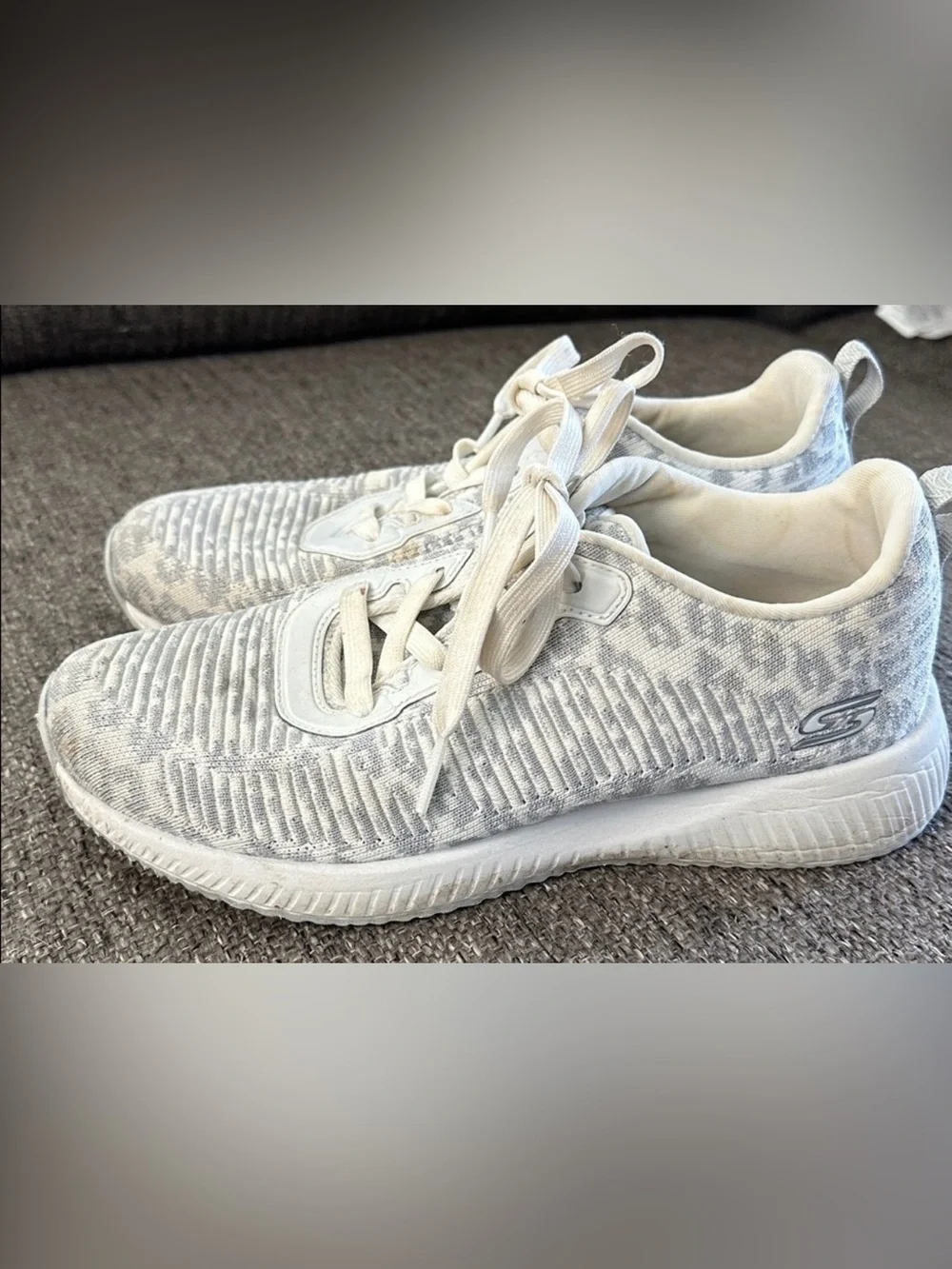 Skechers BOBS Squad Leopard Print Memory Foam Athletic Sneakers Grey White Size
